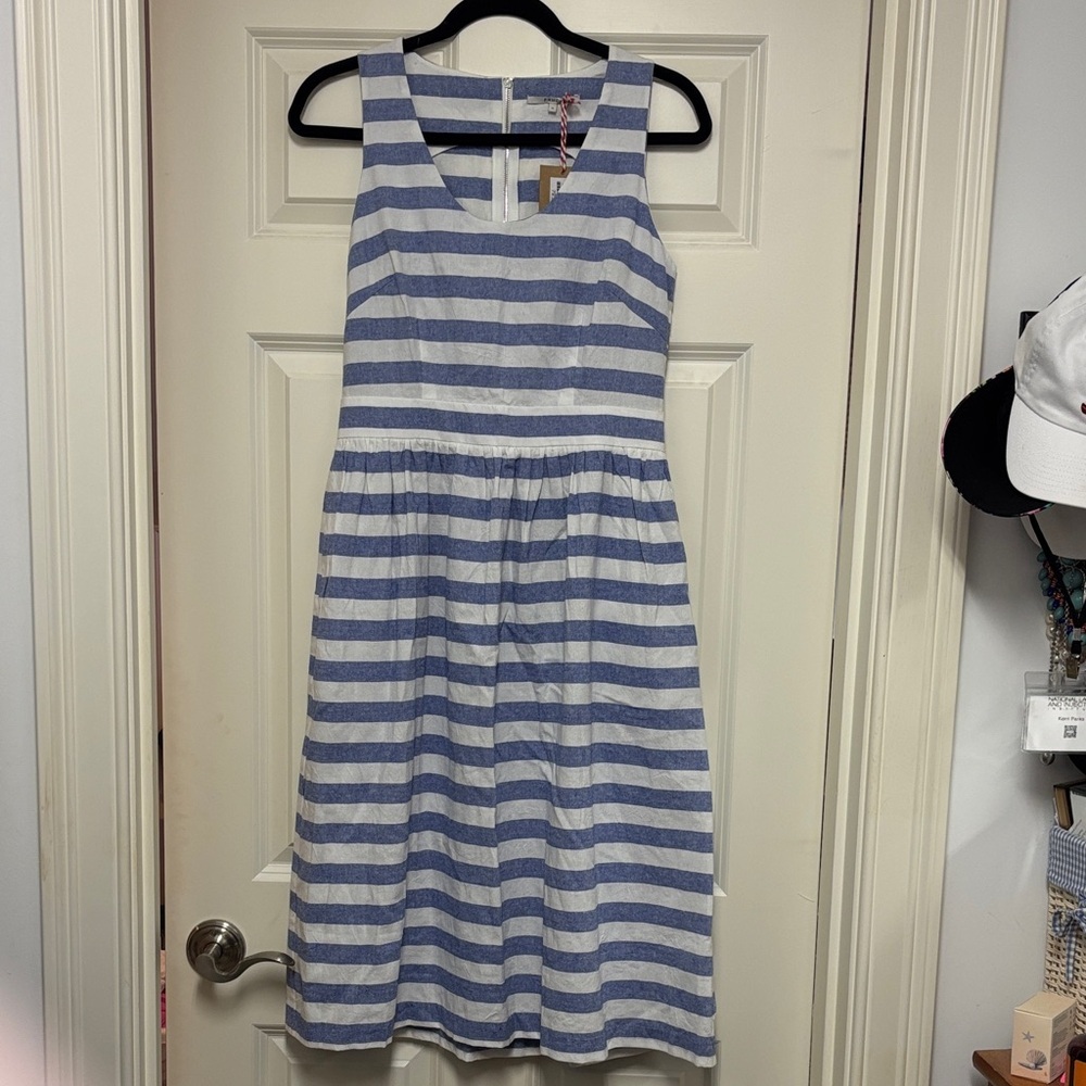 FRNCH Blue and White Striped 100% Cotton Midi Dress